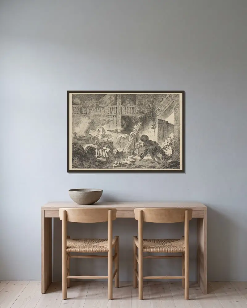 Die kleinen Bauern von Jean-Honoré Fragonard gerahmt an einer Wand