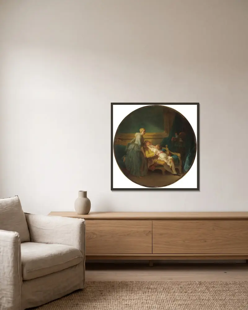L’heureux Ménage (Das glückliche Hauswesen) von Jean-Honoré Fragonard gerahmt an einer Wand