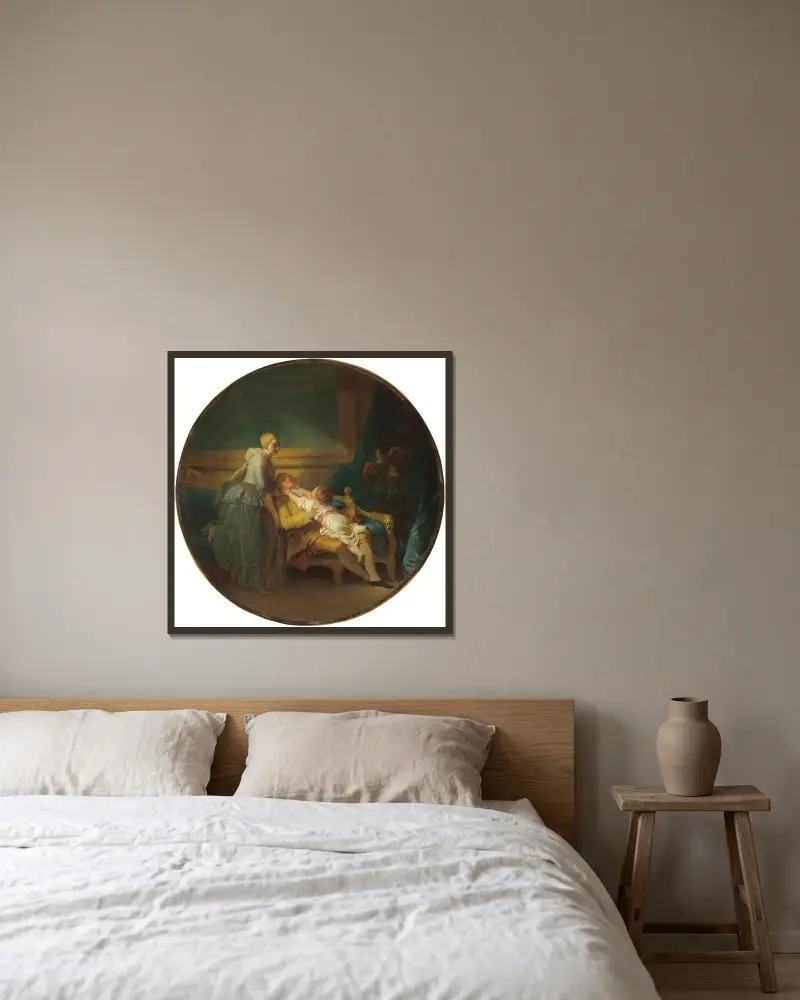 L’heureux Ménage (Das glückliche Hauswesen) von Jean-Honoré Fragonard gerahmt an einer Wand