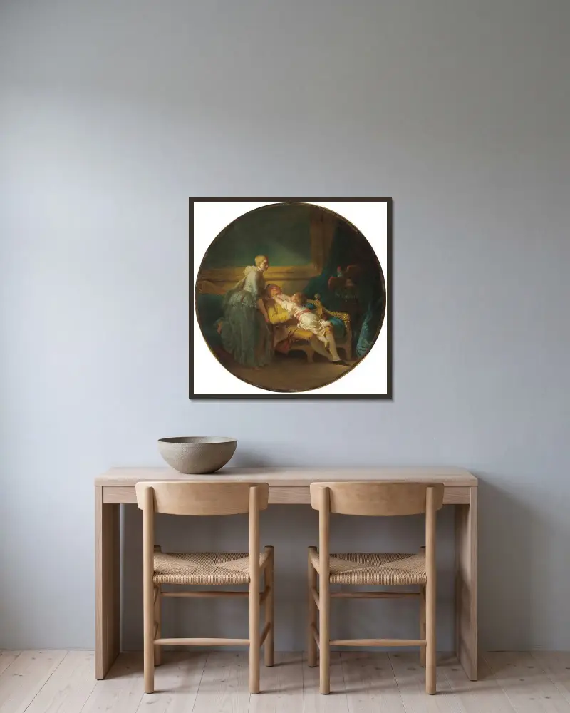 L’heureux Ménage (Das glückliche Hauswesen) von Jean-Honoré Fragonard gerahmt an einer Wand