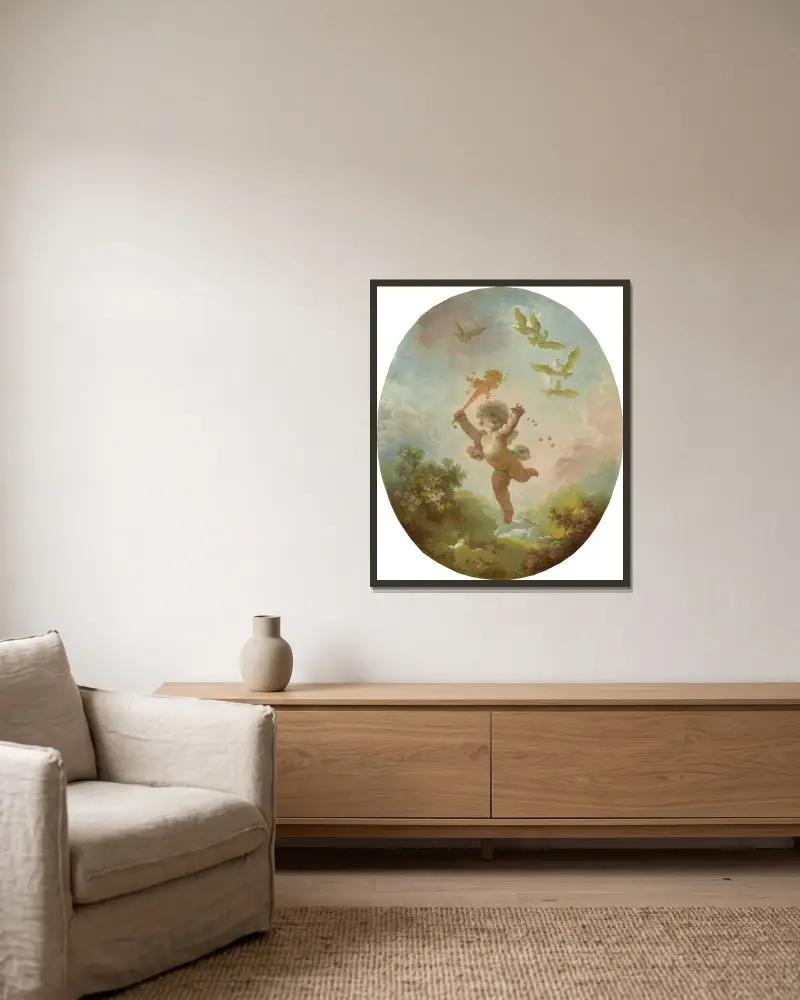 Love As Folly av Jean-Honoré Fragonard inramad på en vägg
