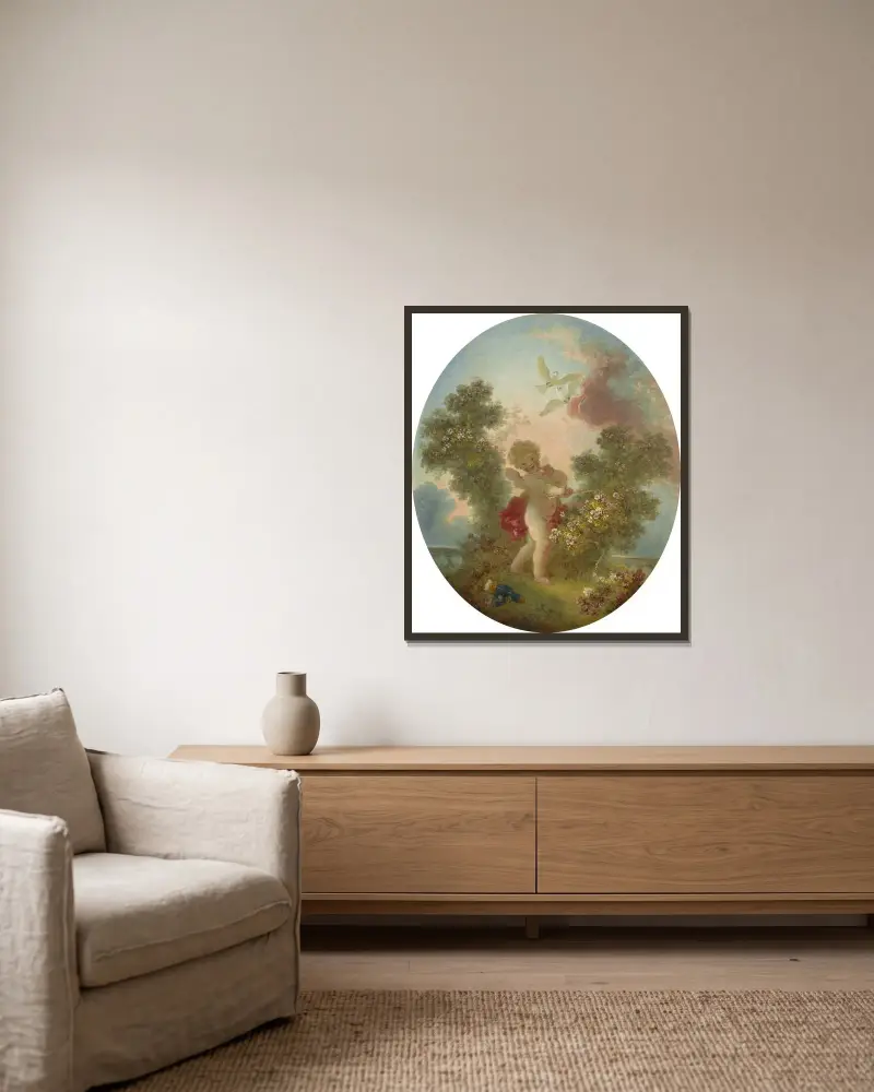 Love The Sentinel av Jean-Honoré Fragonard inramad på en vägg