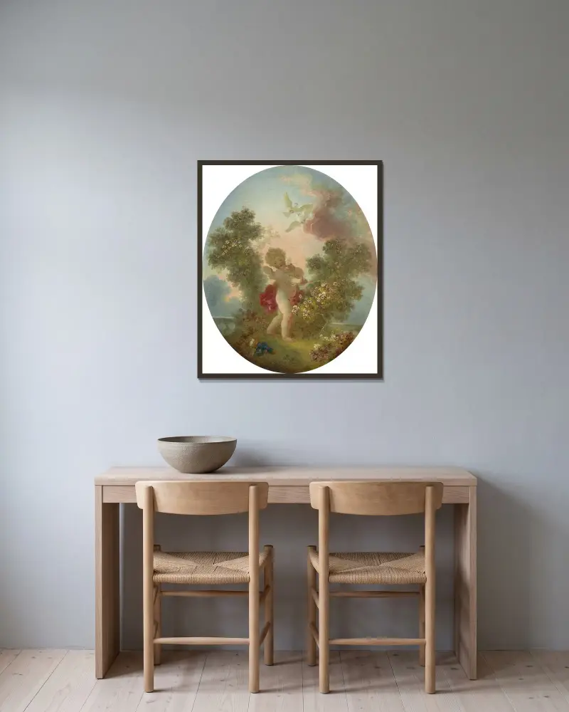Love The Sentinel av Jean-Honoré Fragonard inramad på en vägg