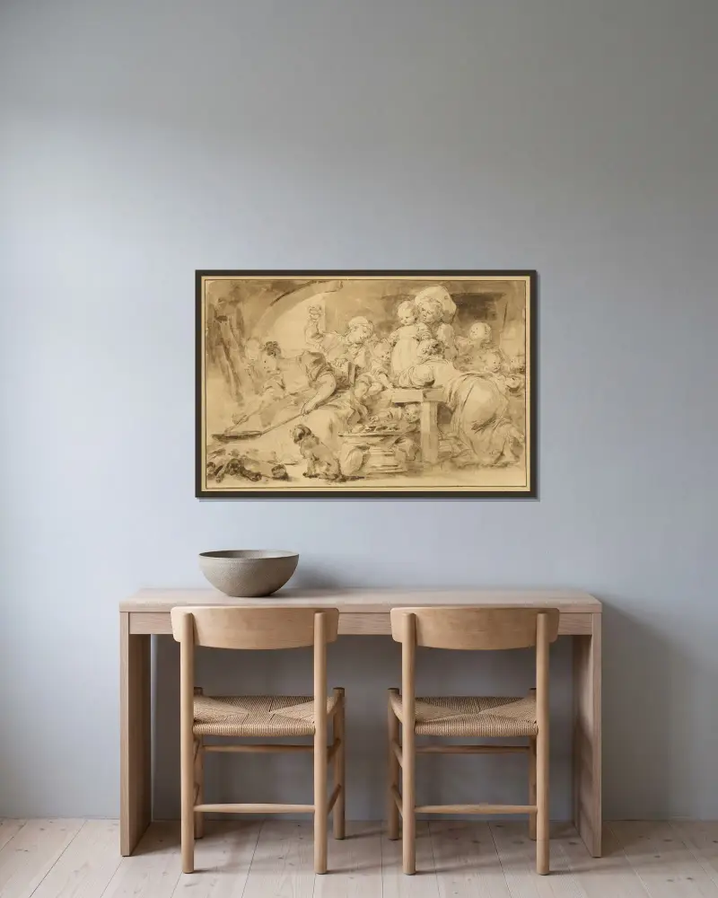 Robienie frittek (Les Beignets), Jean-Honoré Fragonard w ramie na ścianie