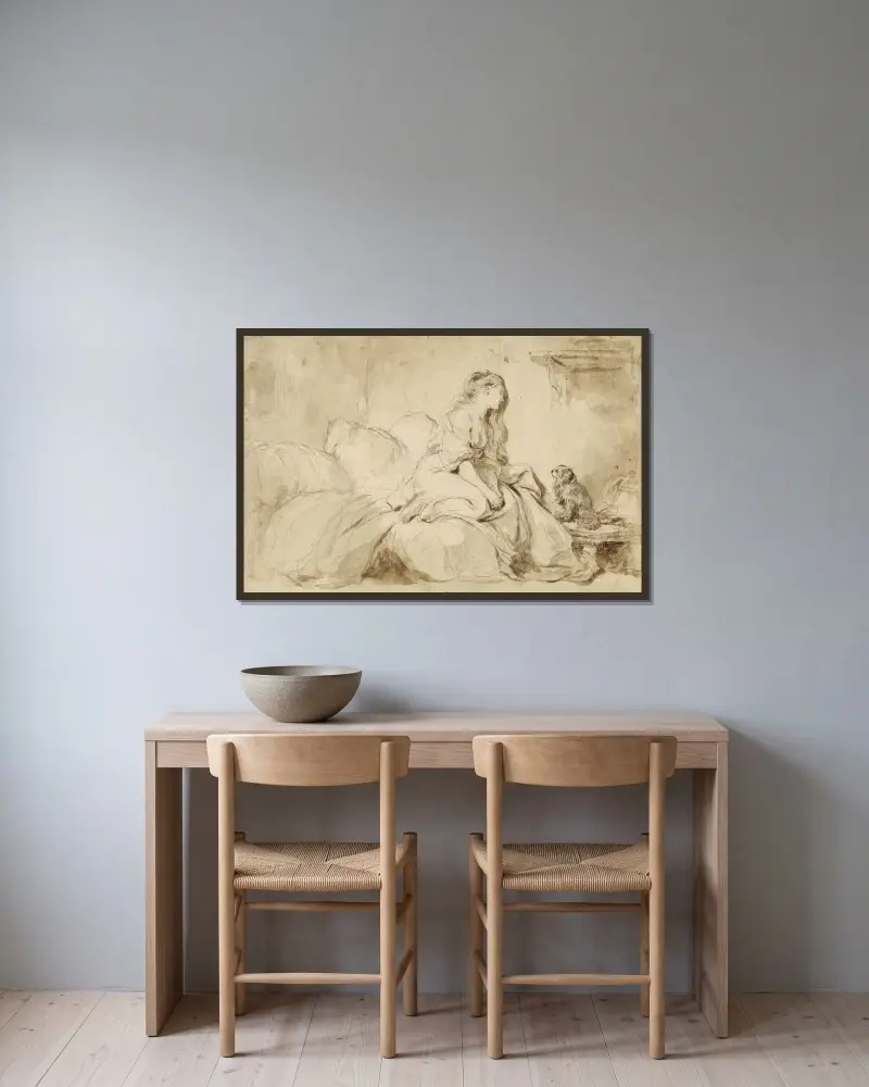 Oh! If Only He Were as Faithful to Me av Jean-Honoré Fragonard inramad på en vägg