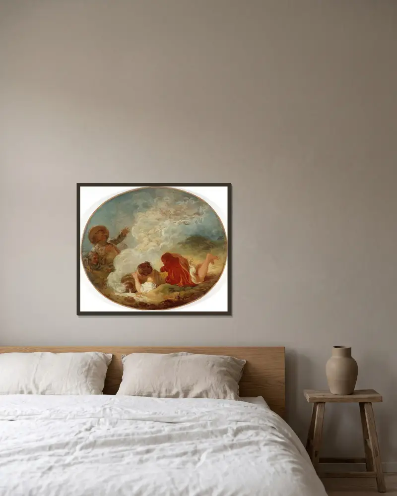 Perrette und der Milchtopf von Jean-Honoré Fragonard gerahmt an einer Wand