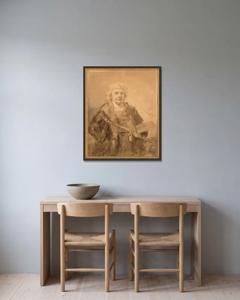 Portrait de Rembrandt à la palette av Jean-Honoré Fragonard inramad på en vägg