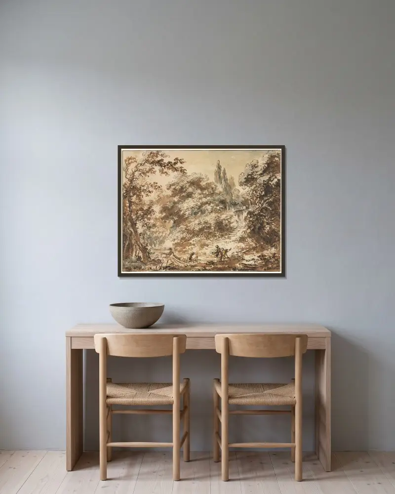 Szene in einem Park von Jean-Honoré Fragonard gerahmt an einer Wand