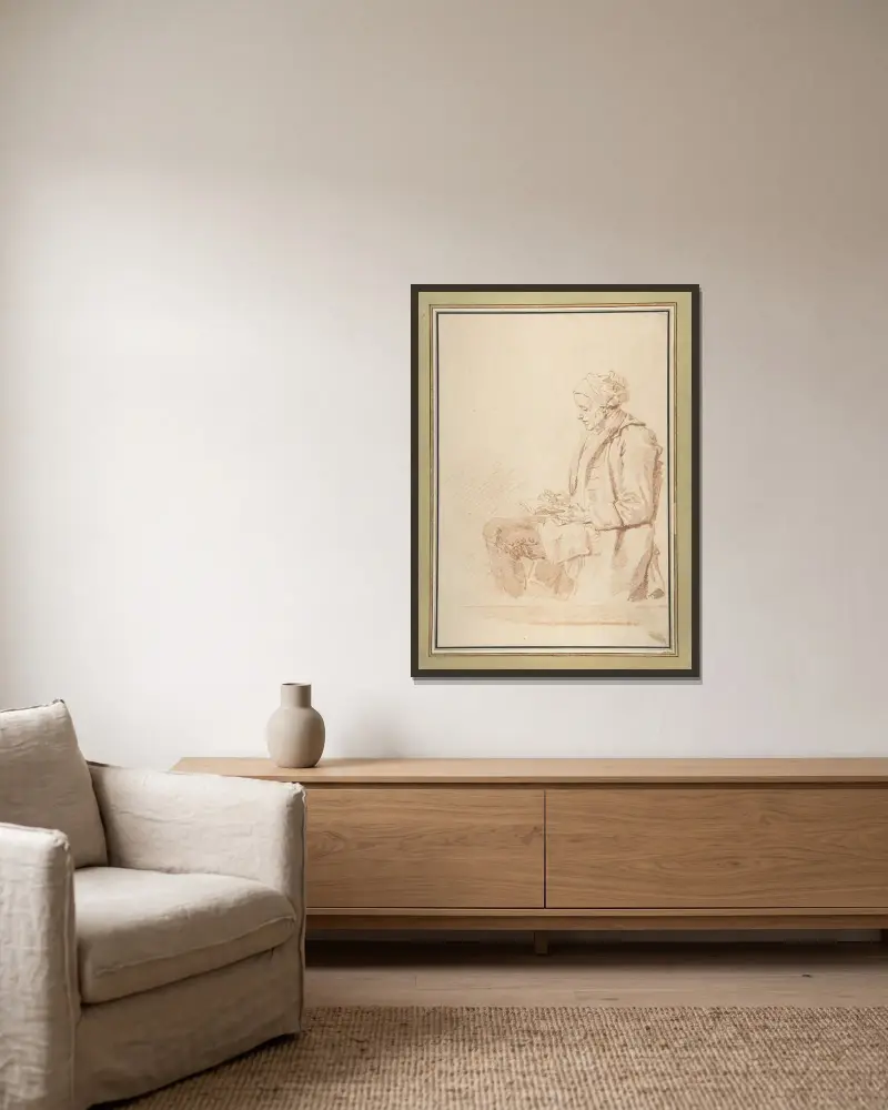 Sitzender lesender Mann von Jean-Honoré Fragonard gerahmt an einer Wand