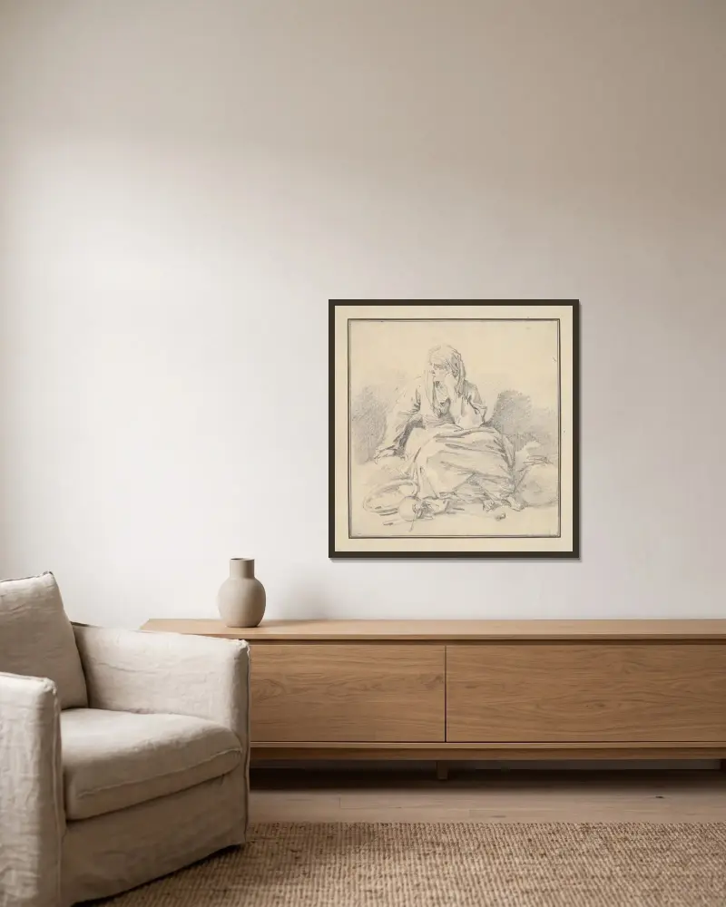 Seated Woman av Jean-Honoré Fragonard inramad på en vägg