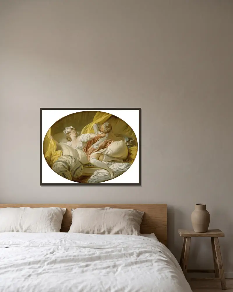 Die schöne Dienerin von Jean-Honoré Fragonard gerahmt an einer Wand