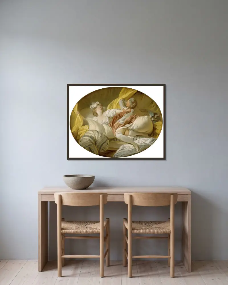 Die schöne Dienerin von Jean-Honoré Fragonard gerahmt an einer Wand