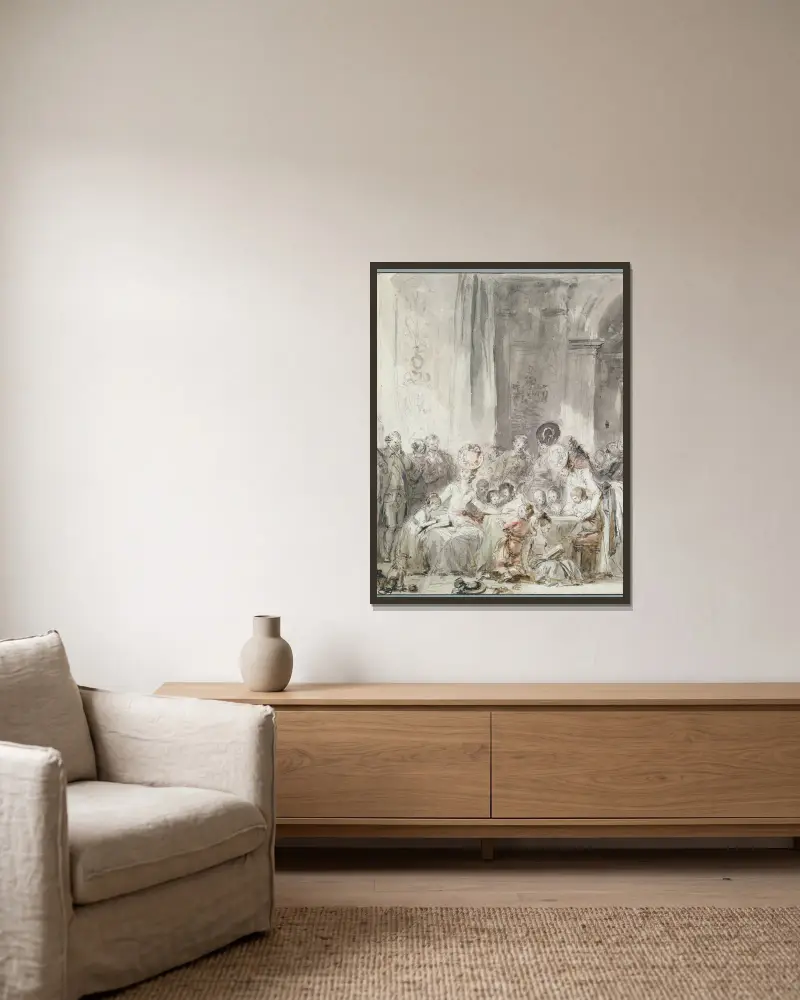 Der Wettkampf von Jean-Honoré Fragonard gerahmt an einer Wand