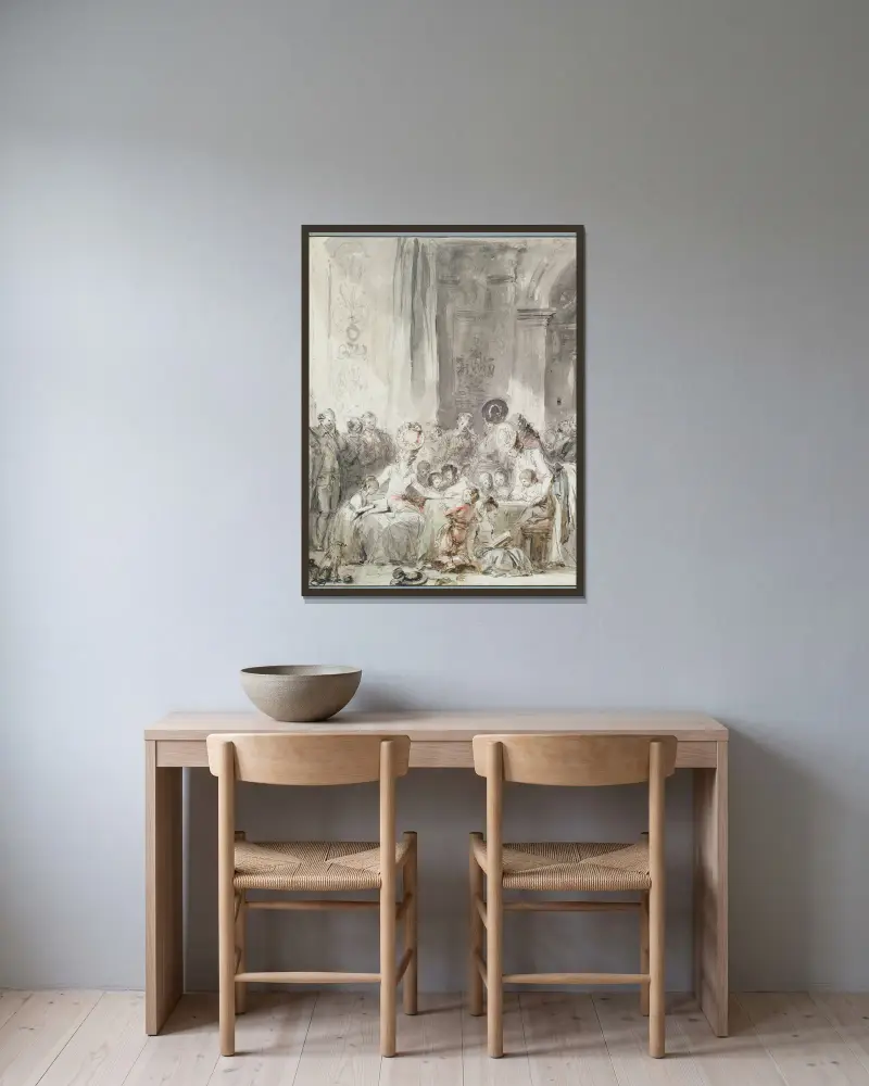 Der Wettkampf von Jean-Honoré Fragonard gerahmt an einer Wand