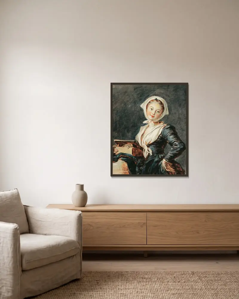 The Girl with the Marmot av Jean-Honoré Fragonard inramad på en vägg