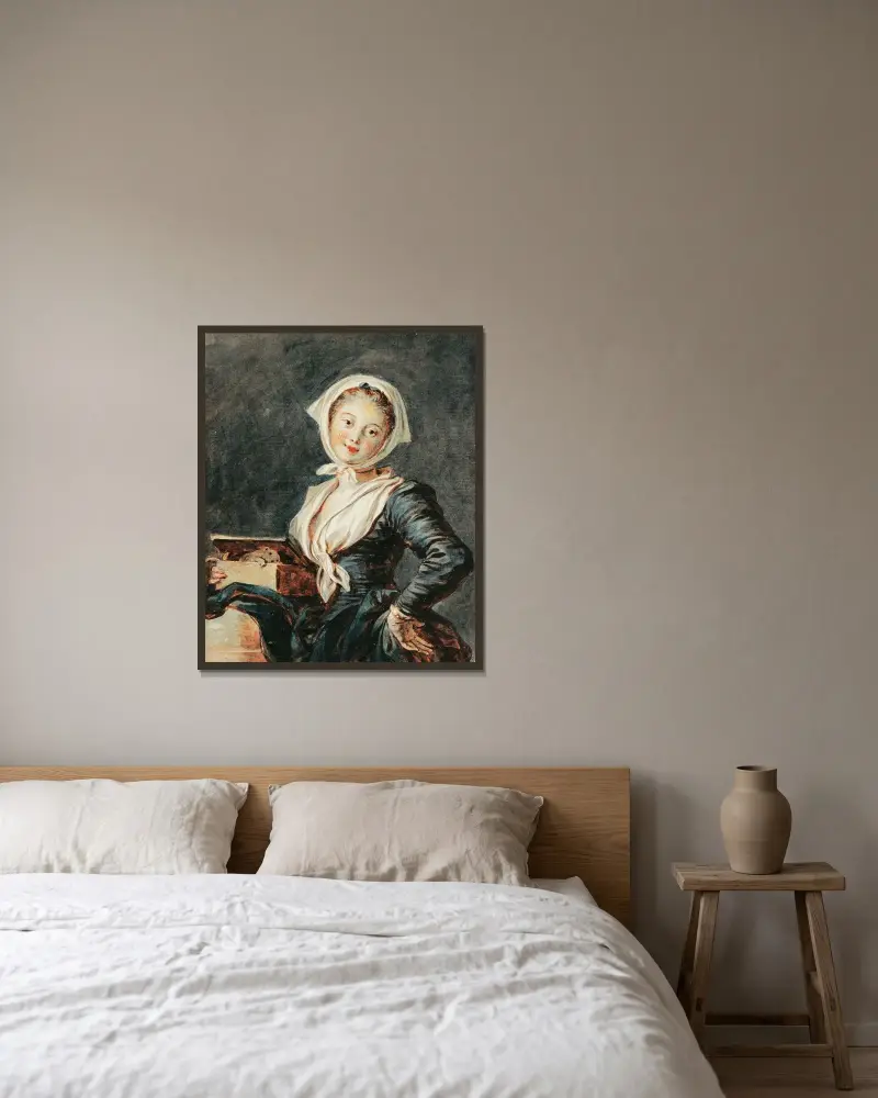 The Girl with the Marmot av Jean-Honoré Fragonard inramad på en vägg
