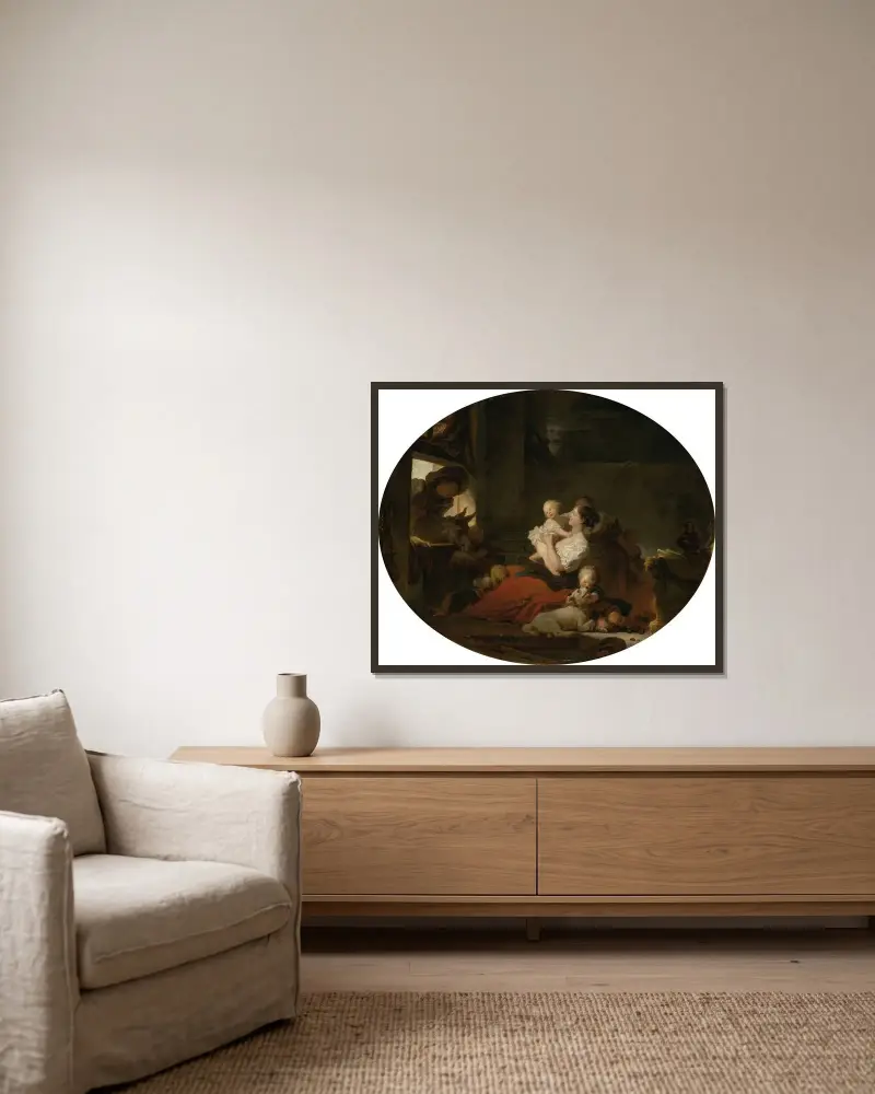 The Happy Family av Jean-Honoré Fragonard inramad på en vägg
