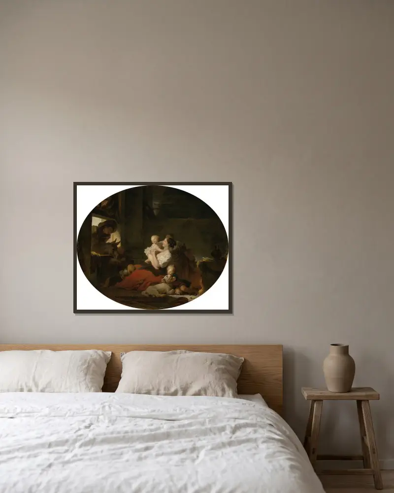The Happy Family av Jean-Honoré Fragonard inramad på en vägg