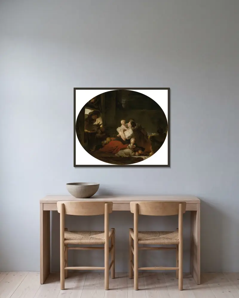 The Happy Family av Jean-Honoré Fragonard inramad på en vägg