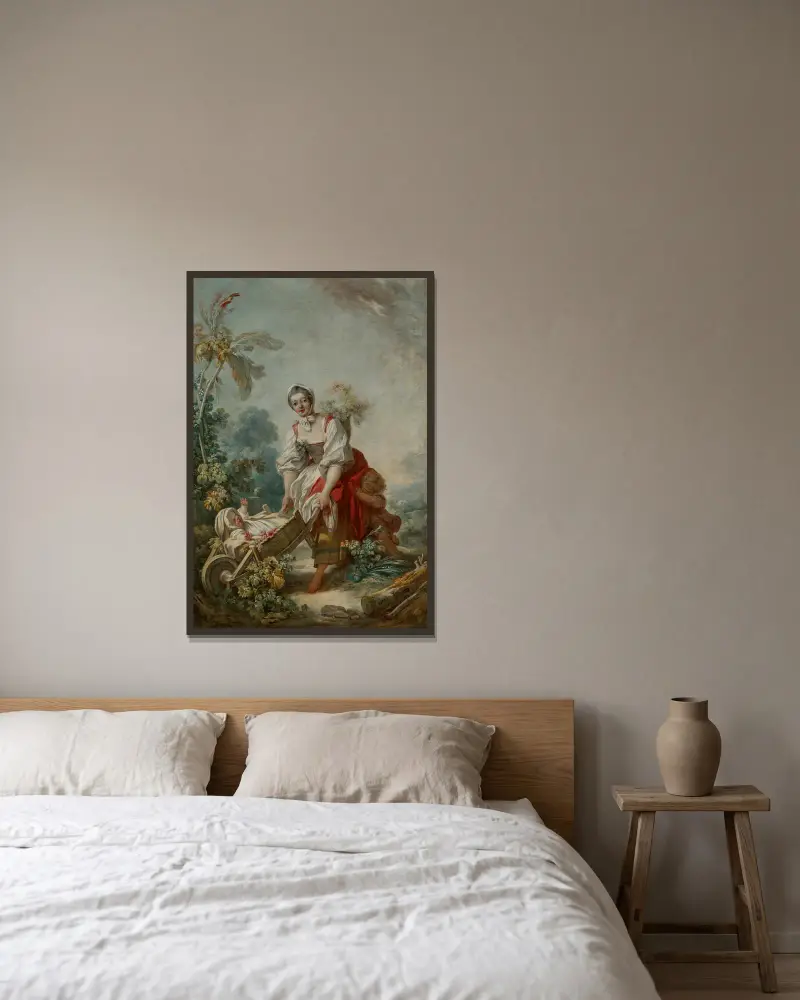 The Joys of Motherhood av Jean-Honoré Fragonard inramad på en vägg