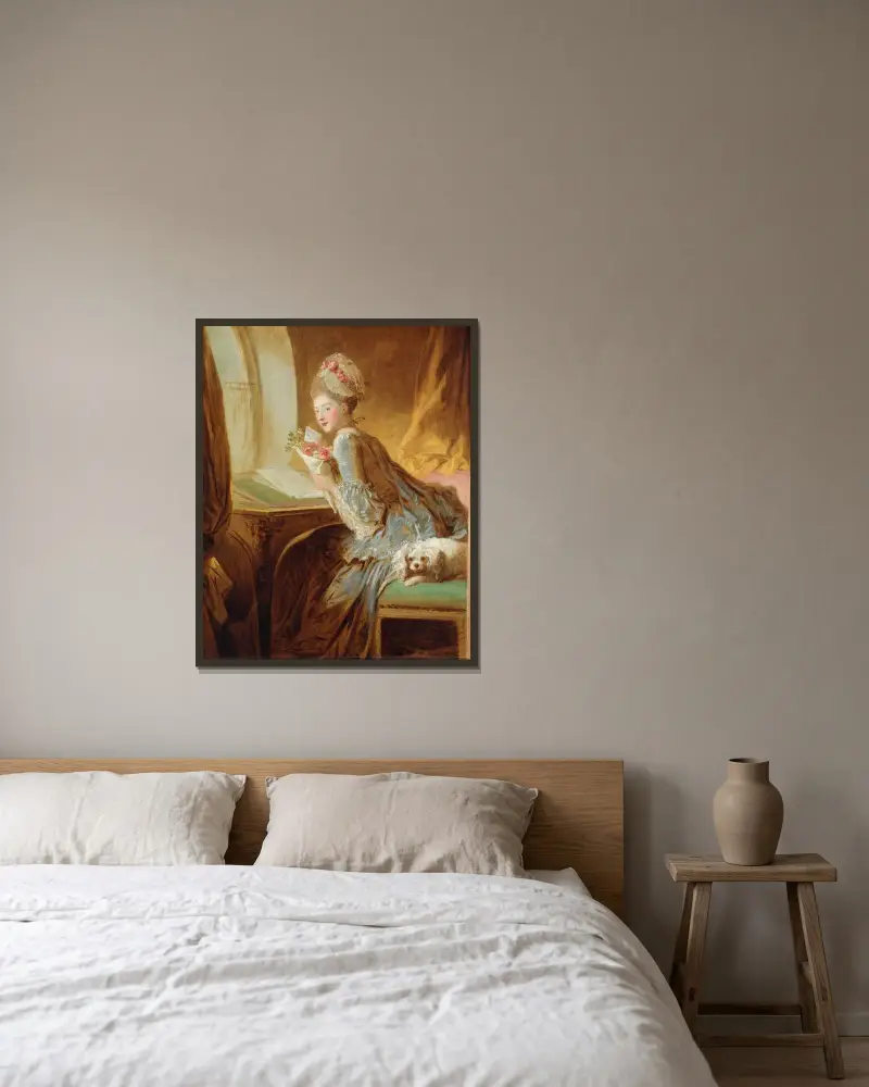 The Love Letter – nr 2 av Jean-Honoré Fragonard inramad på en vägg