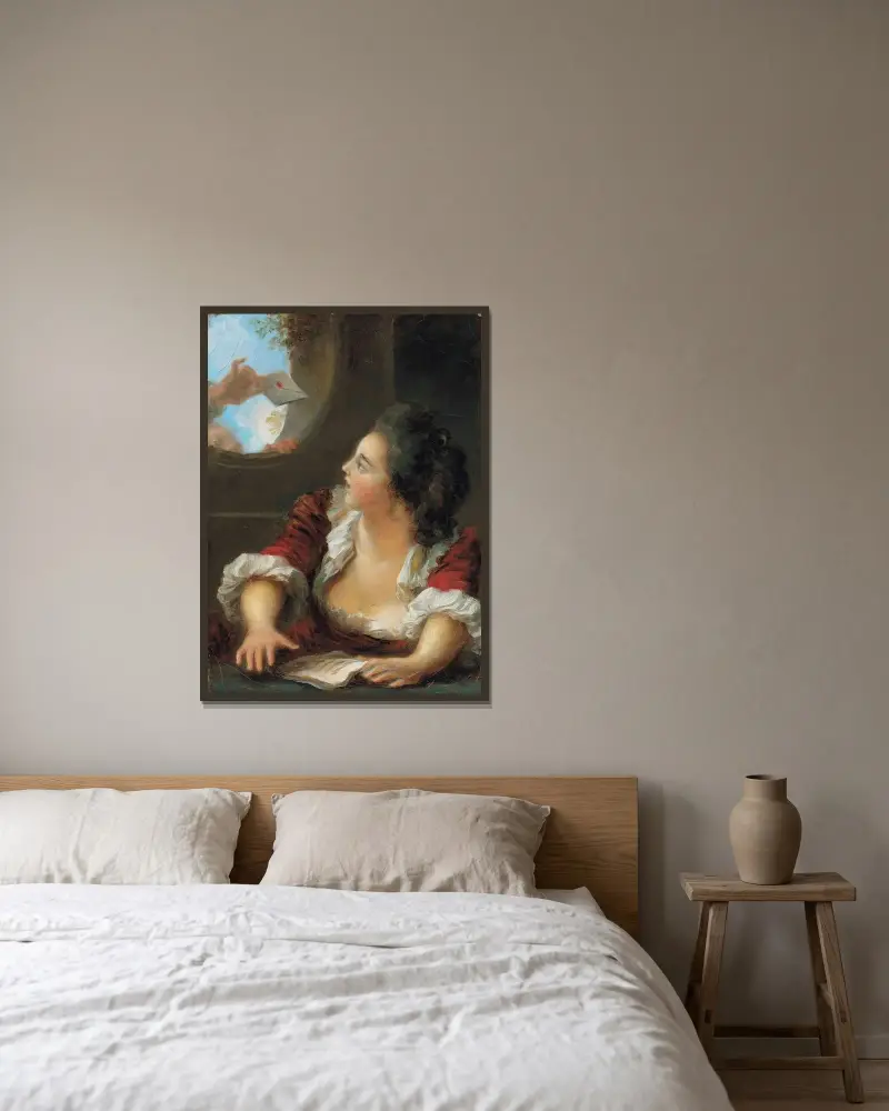 The Love Letter – nr 1 av Jean-Honoré Fragonard inramad på en vägg