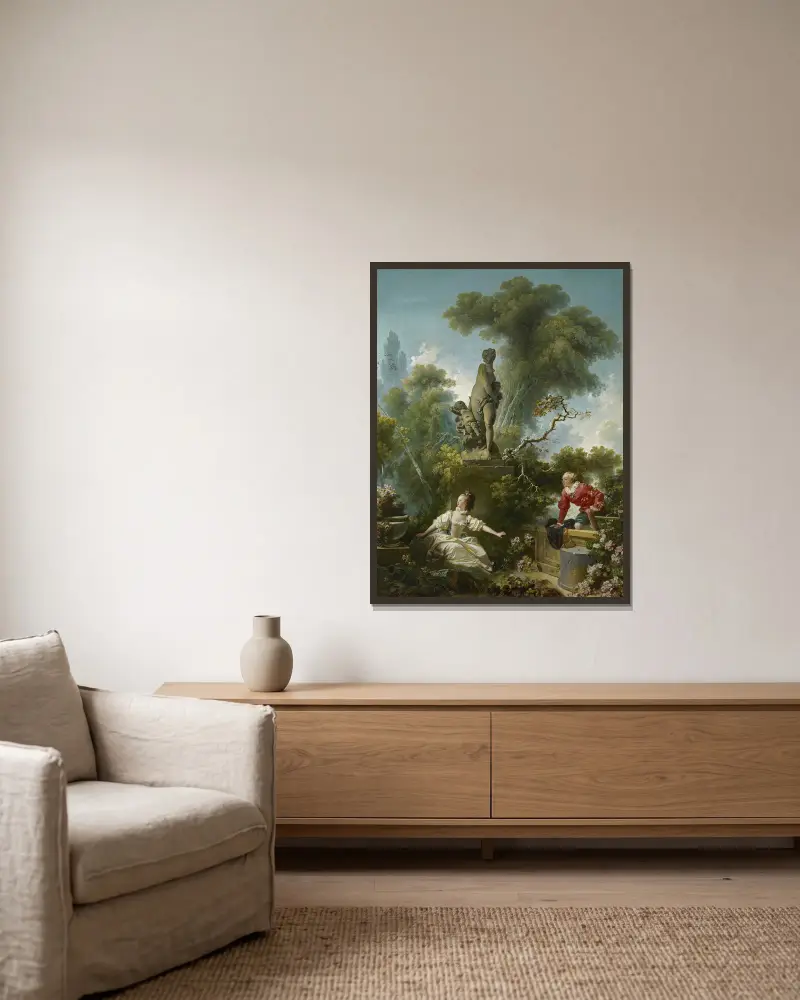 The Progress of Love; The Meeting av Jean-Honoré Fragonard inramad på en vägg