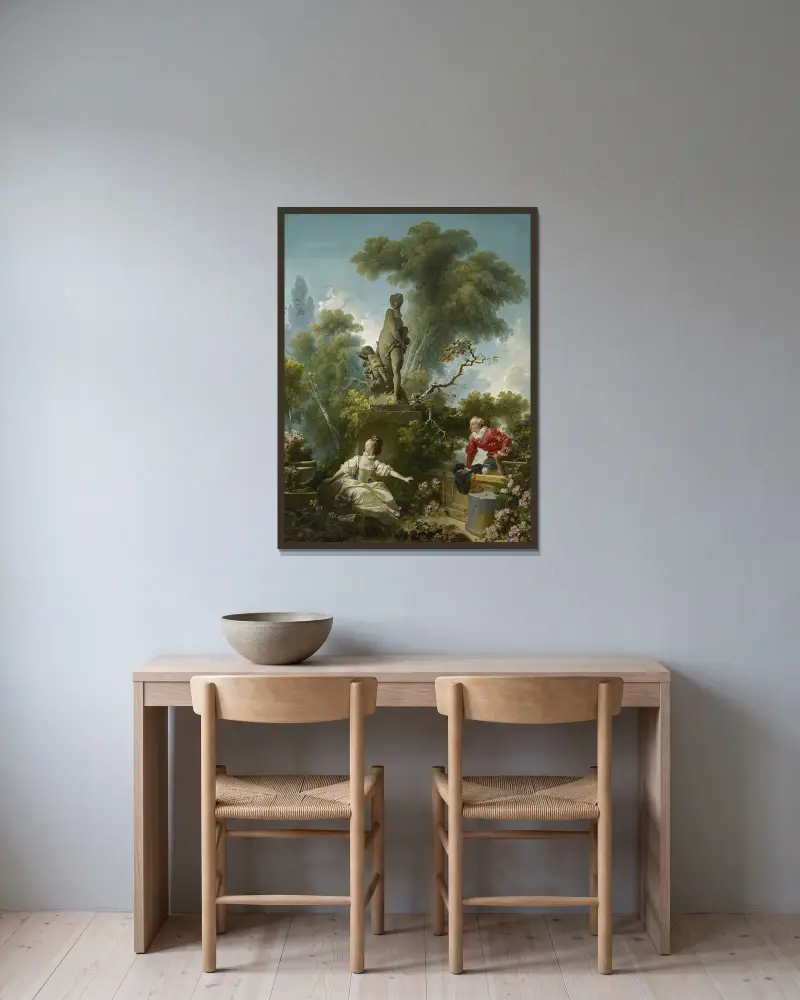 The Progress of Love; The Meeting av Jean-Honoré Fragonard inramad på en vägg