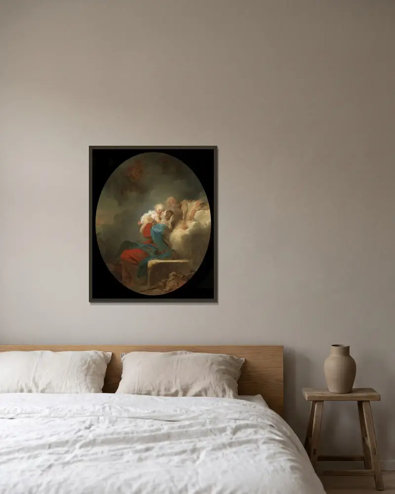 The Rest on the Flight into Egypt, 1774 av Jean-Honoré Fragonard inramad på en vägg