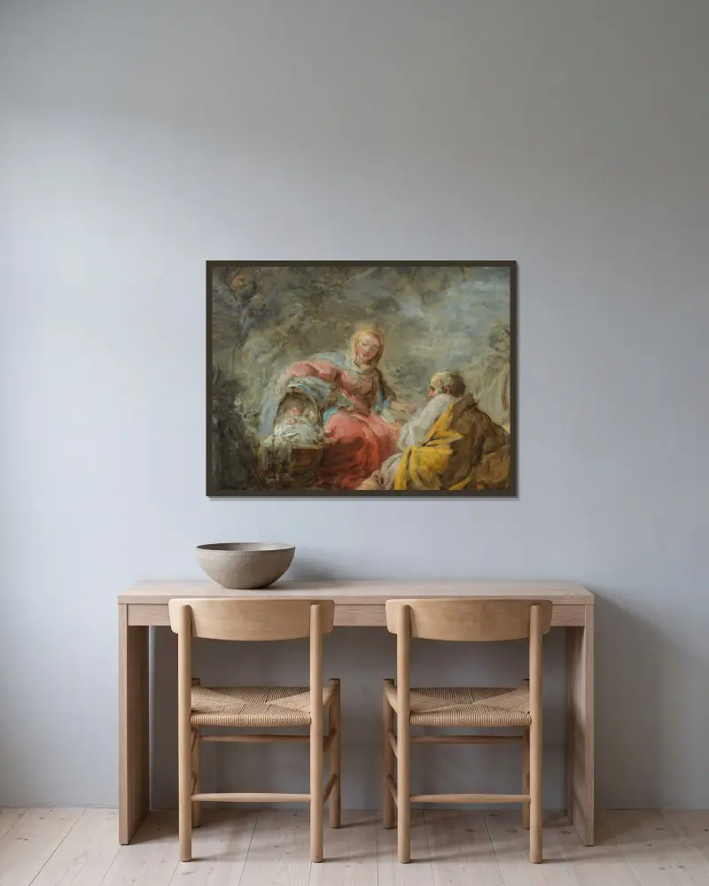The Rest On The Flight Into Egypt – nr 1 av Jean-Honoré Fragonard inramad på en vägg