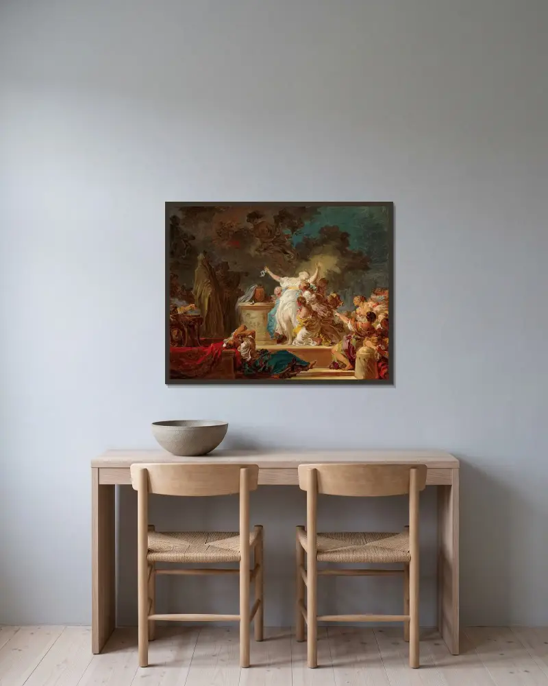 The sacrifice to the Minotaur av Jean-Honoré Fragonard inramad på en vägg