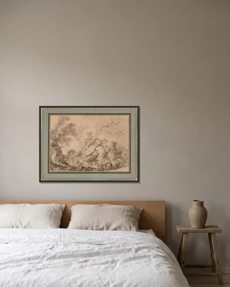 The Sudden Gust of Wind av Jean-Honoré Fragonard inramad på en vägg
