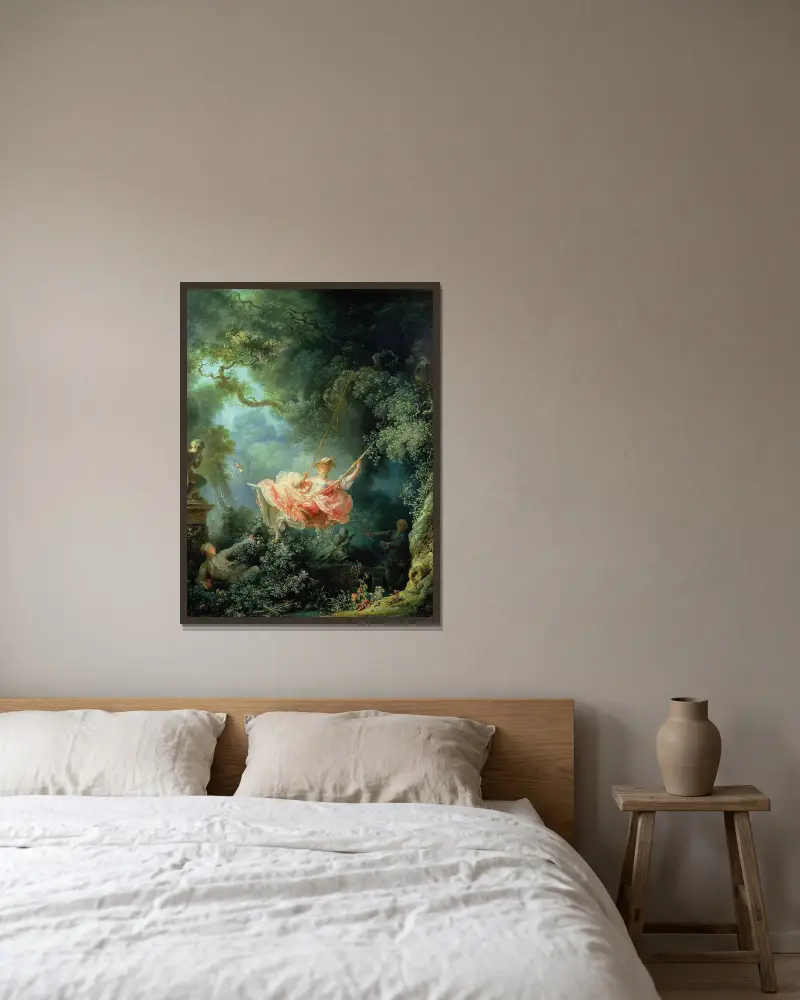 Houpání, 1767, Jean-Honoré Fragonard v rámu na stěně
