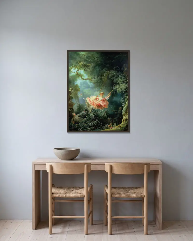 Houpání, 1767, Jean-Honoré Fragonard v rámu na stěně