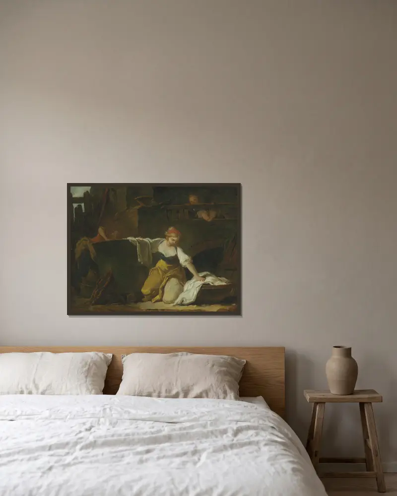 Young Washerwomen av Jean-Honoré Fragonard inramad på en vägg