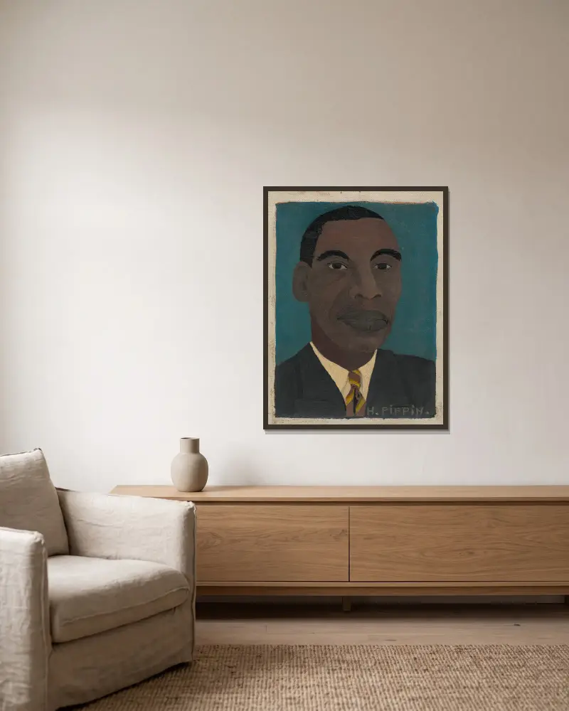 Selbstbildnis II von Horace Pippin gerahmt an einer Wand
