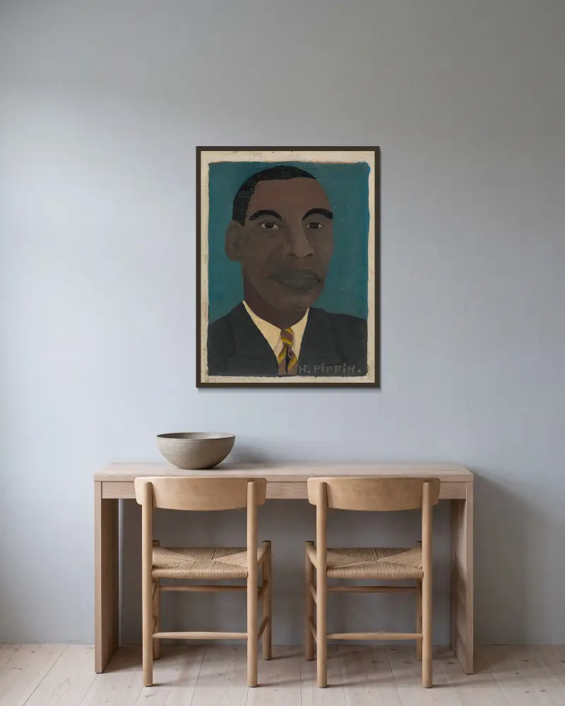 Selbstbildnis II von Horace Pippin gerahmt an einer Wand
