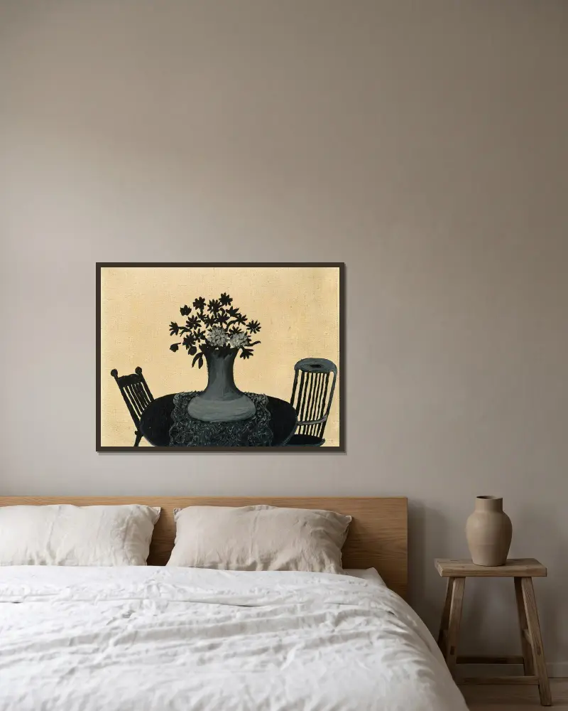 Tisch und zwei Stühle von Horace Pippin gerahmt an einer Wand