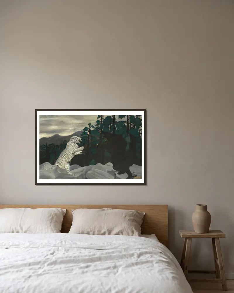 Der blaue Tiger von Horace Pippin gerahmt an einer Wand