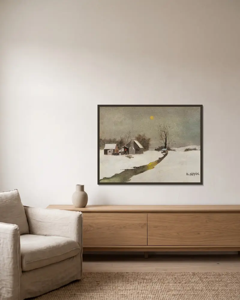 Winterlandschaft von Horace Pippin gerahmt an einer Wand