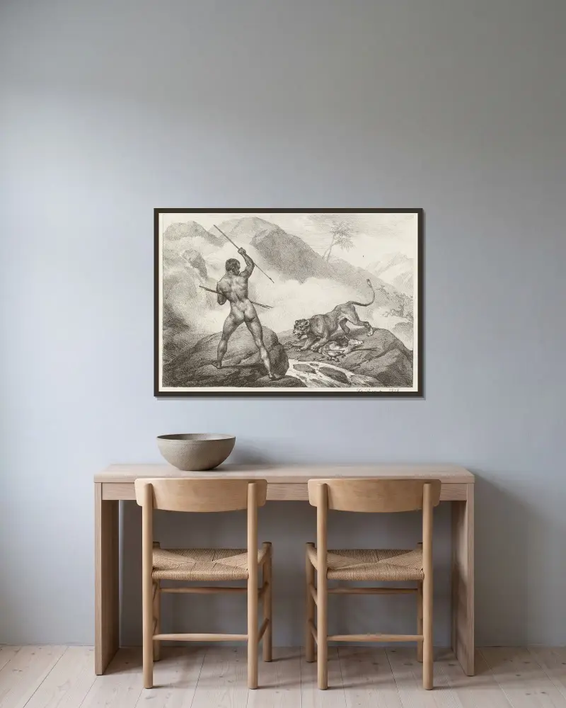 Afrikanischer Jäger, 1818 – Nr. 1 von Horace Vernet gerahmt an einer Wand
