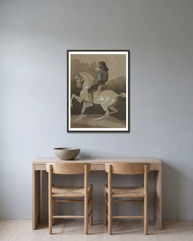 Arab on Horseback av Horace Vernet inramad på en vägg
