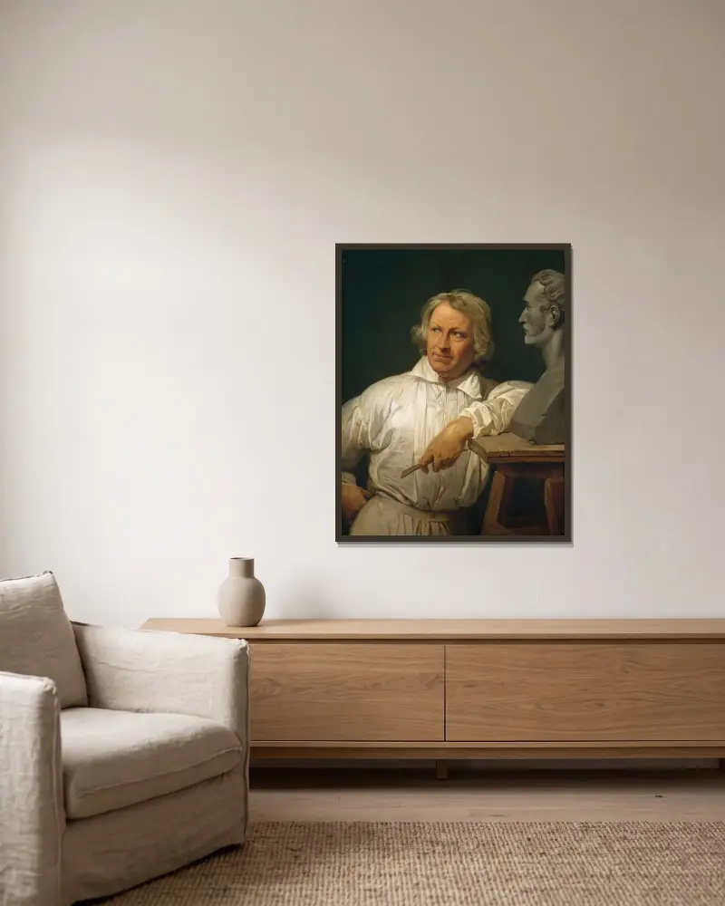 Bertel Thorvaldsen (1768–1844) med bysten av Horace Vernet av Horace Vernet inramad på en vägg