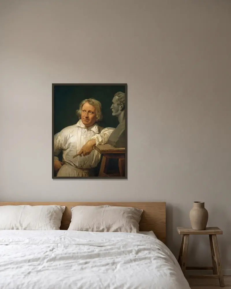 Bertel Thorvaldsen (1768–1844) med bysten av Horace Vernet av Horace Vernet inramad på en vägg