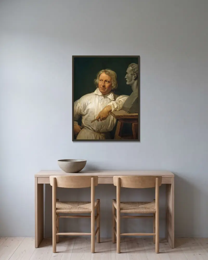 Bertel Thorvaldsen (1768–1844) med bysten av Horace Vernet av Horace Vernet inramad på en vägg