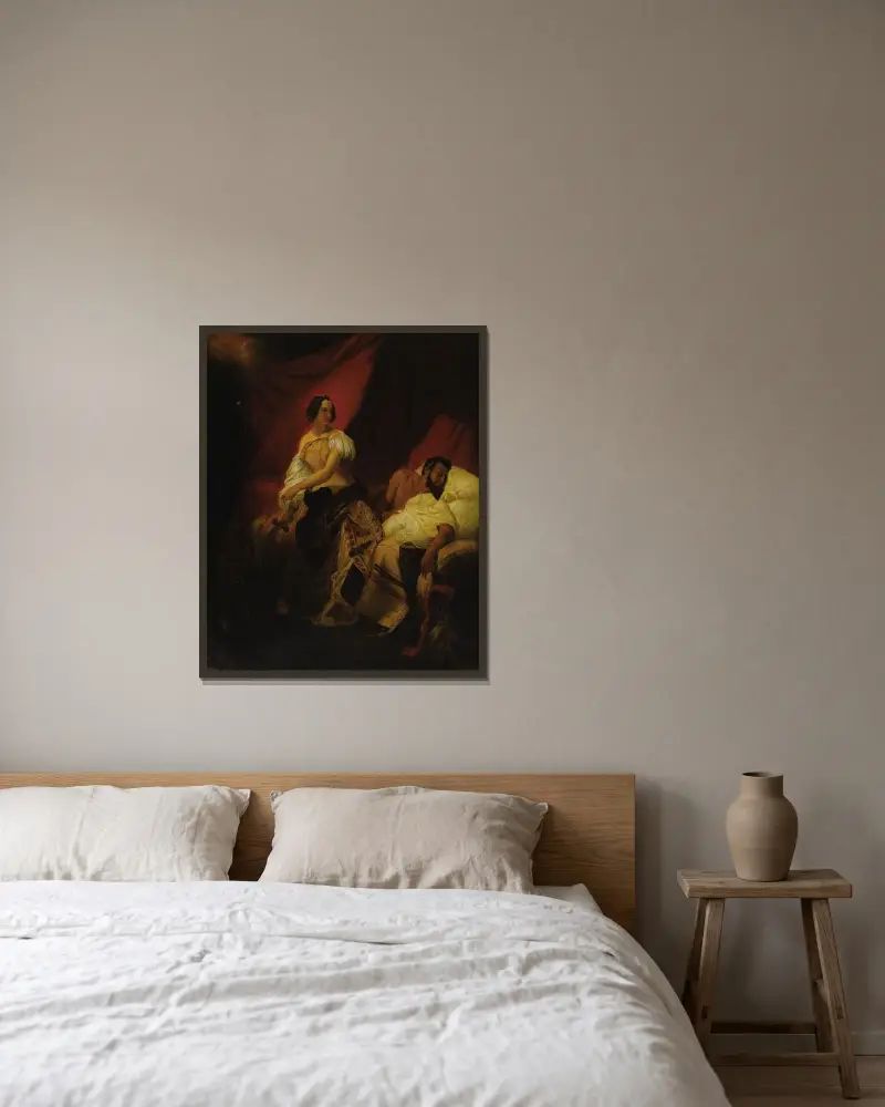 Judith och Holofernes av Horace Vernet inramad på en vägg