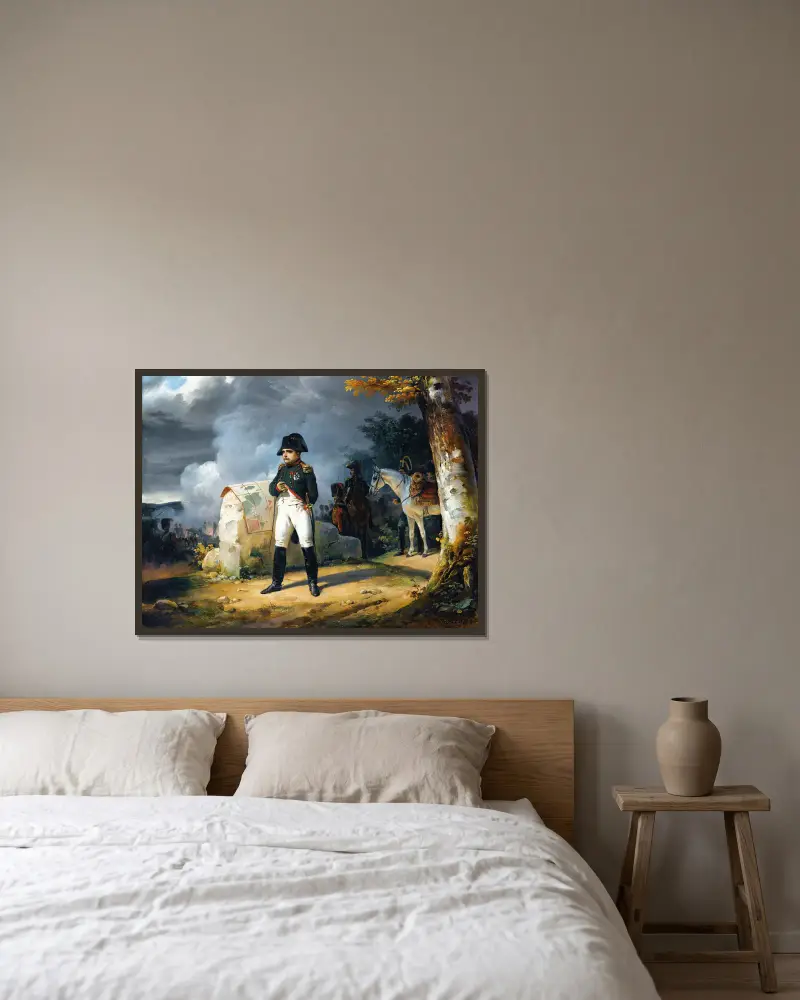 Napoleon In Charleroi June 1815 av Horace Vernet inramad på en vägg
