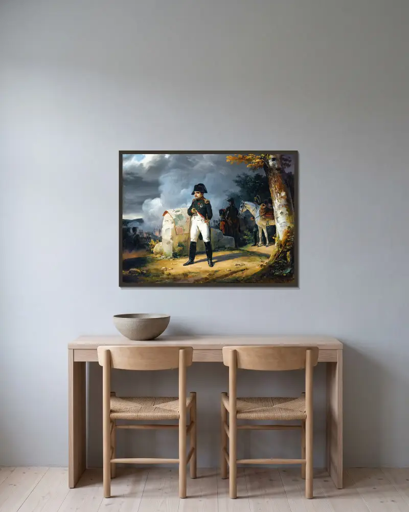 Napoleon In Charleroi June 1815 av Horace Vernet inramad på en vägg