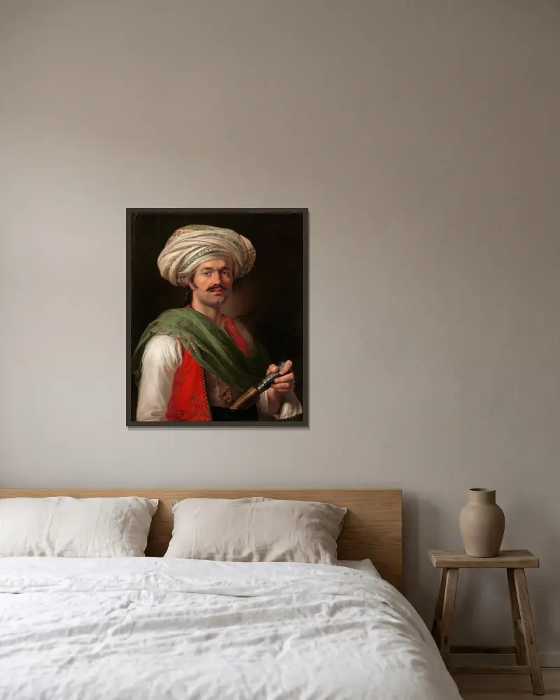 Portrait of a Mameluke. Said to Be Roustam Raza av Horace Vernet inramad på en vägg
