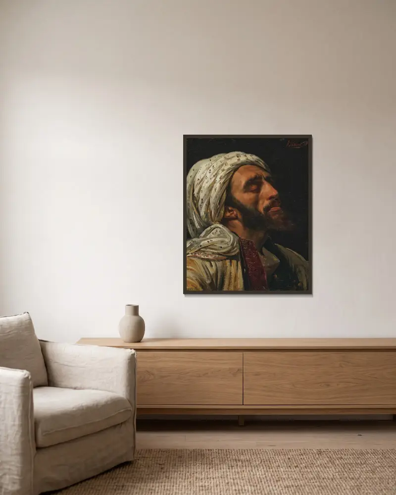 Porträtt av en arabisk man av Horace Vernet inramad på en vägg